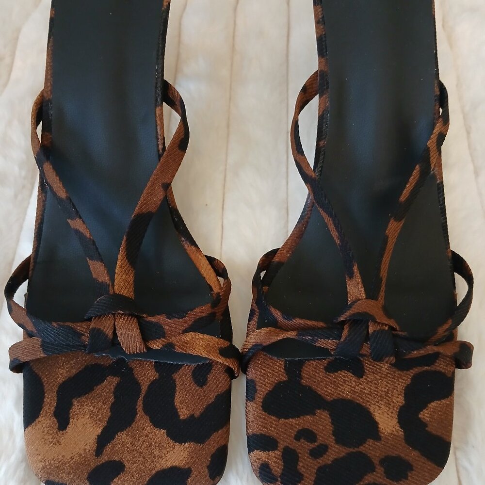 Strappy Square Toe Kitten Heels Animal Print Size 8 or Size 9